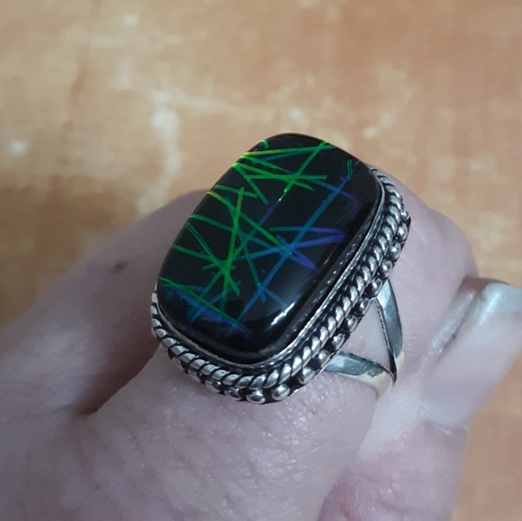 New Dichroic Glass 925 Silver Ring. - Picture 1 of 8